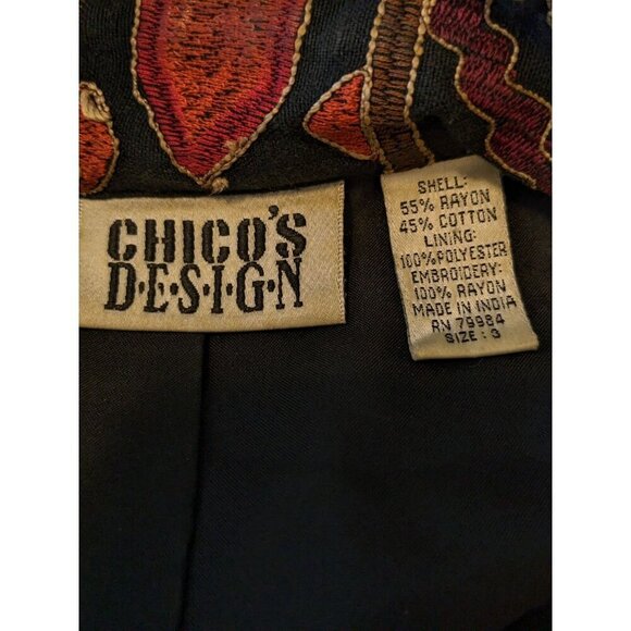 Chicos Design Vintage Patchwork Jacket 3 Womens US XL Black Embroidered Artsy - Picture 7 of 7